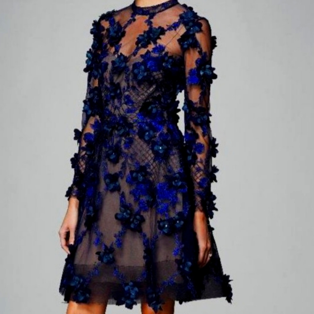 Marchesa NotteFloral Embroidered Dress